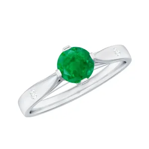 0.50 CT Emerald Solitaire Promise Ring with Diamond