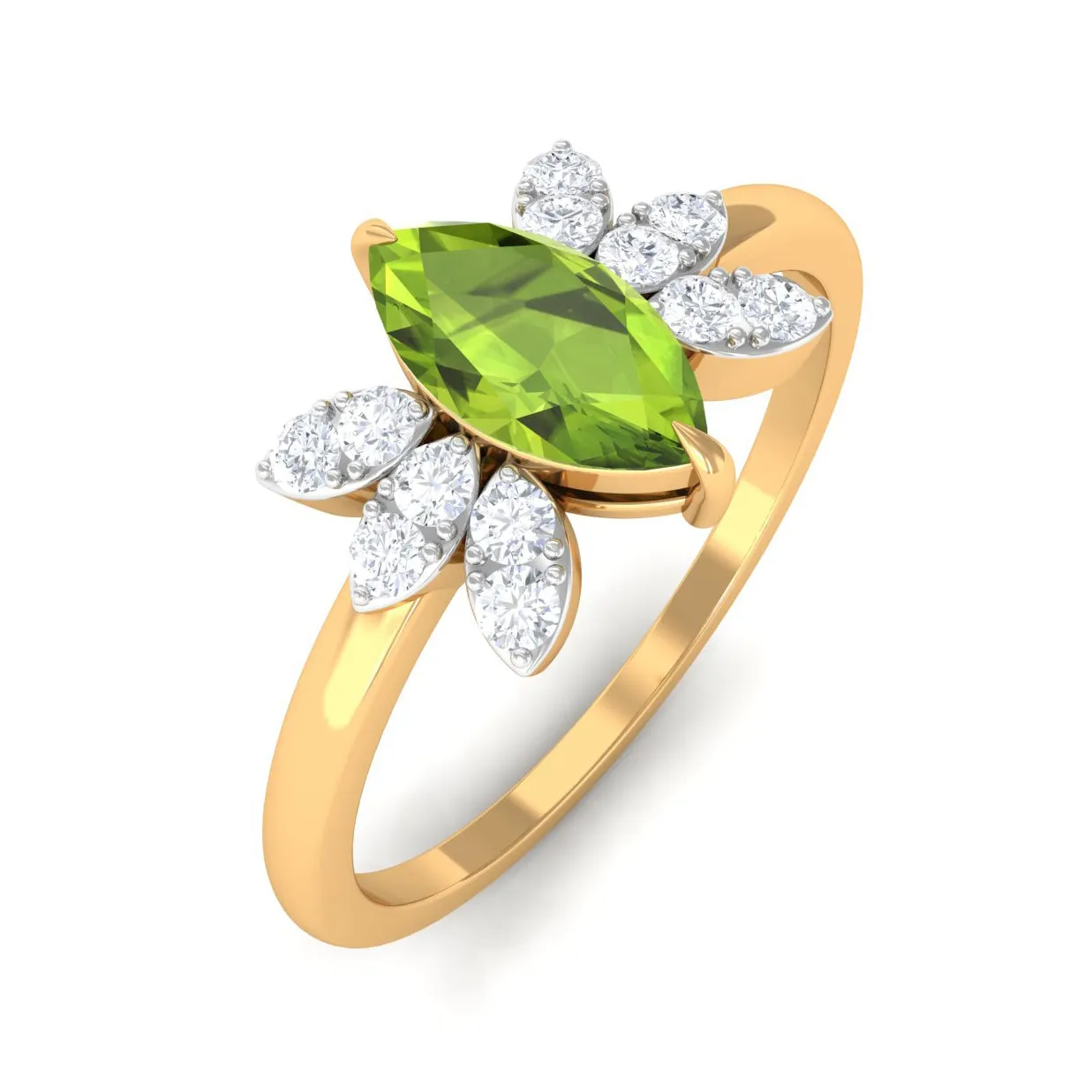 1 CT Marquise Cut Peridot Promise Ring with Diamond Stones