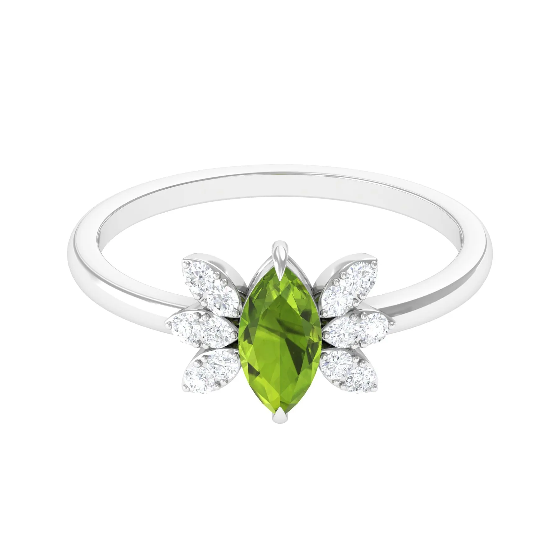 1 CT Marquise Cut Peridot Promise Ring with Diamond Stones