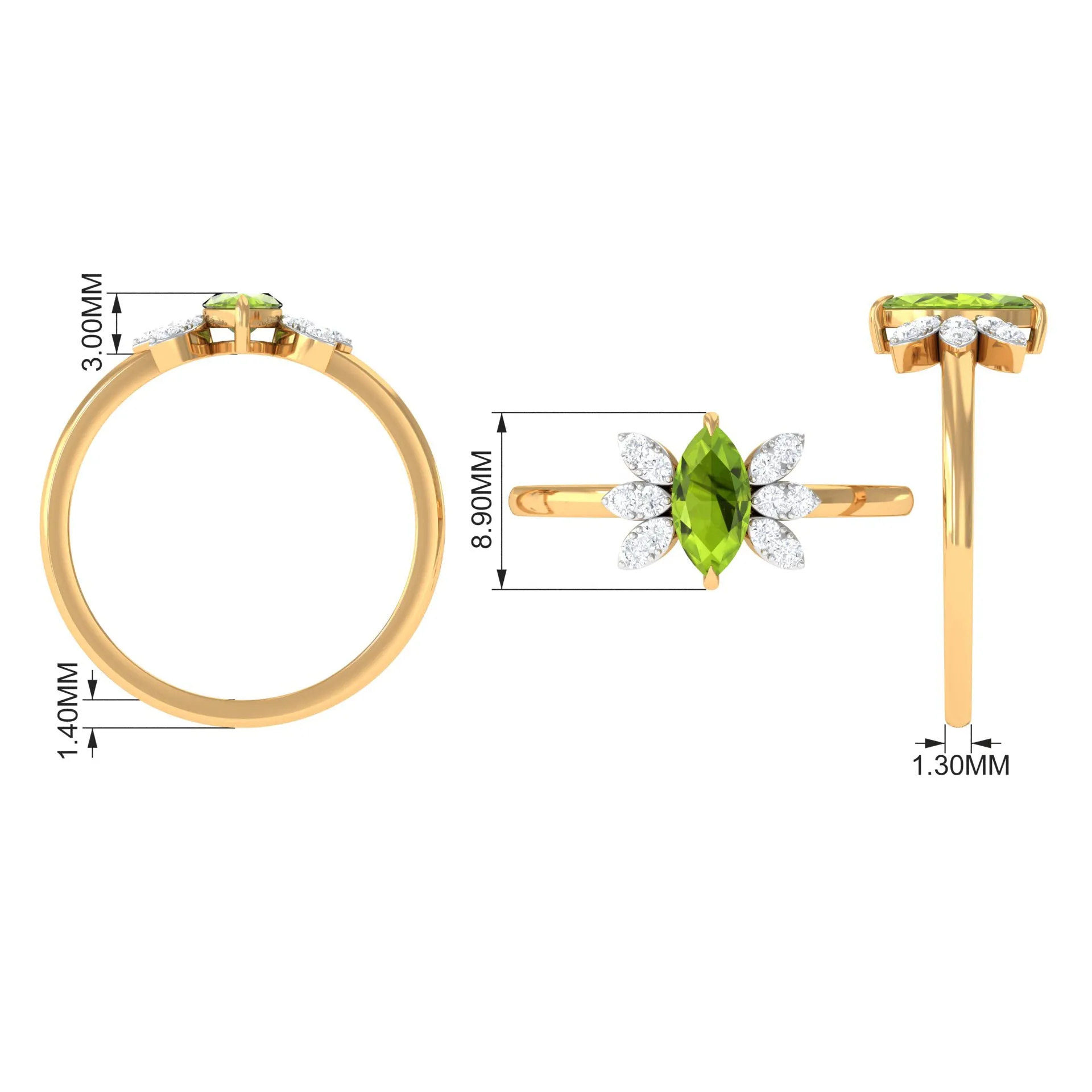 1 CT Marquise Cut Peridot Promise Ring with Diamond Stones