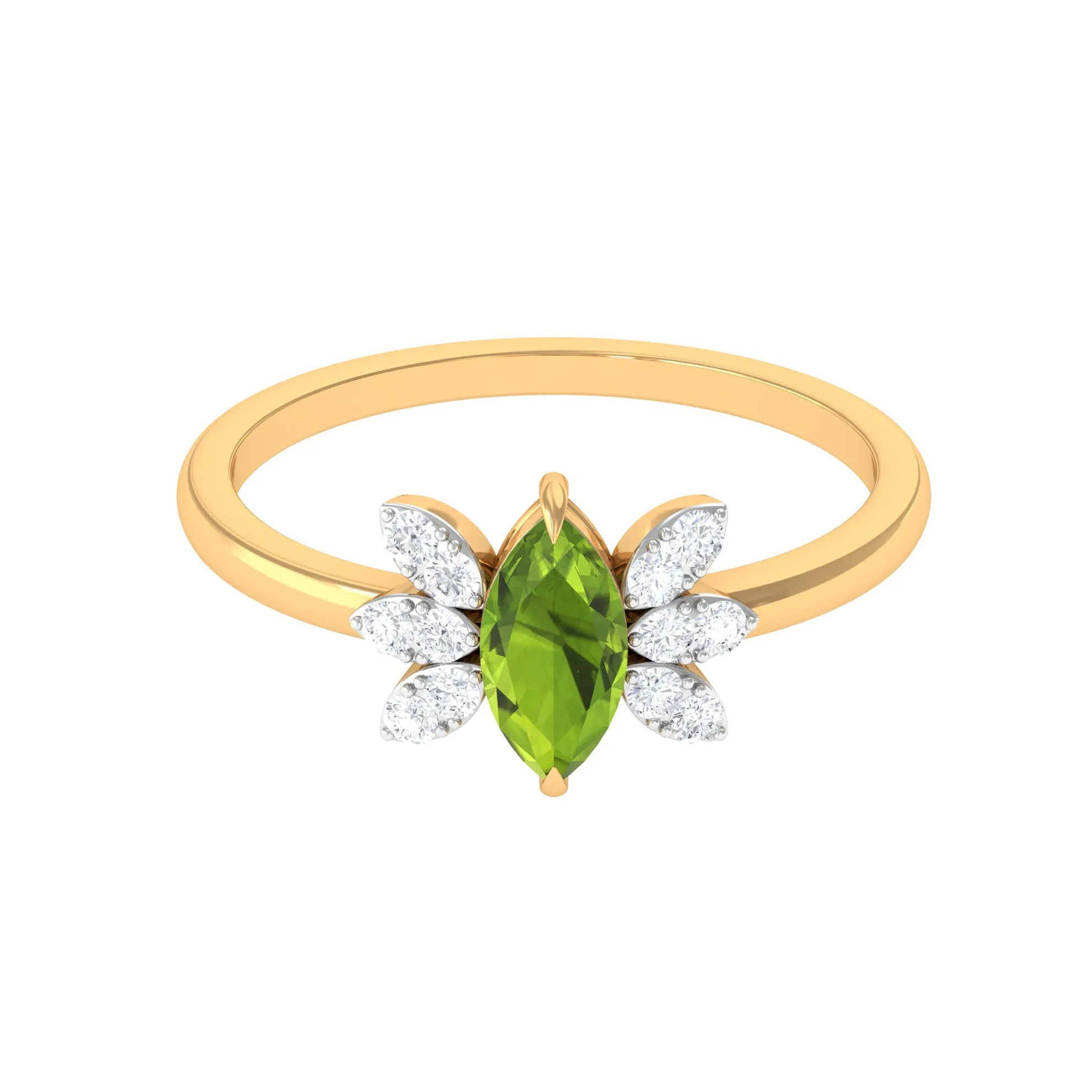 1 CT Marquise Cut Peridot Promise Ring with Diamond Stones