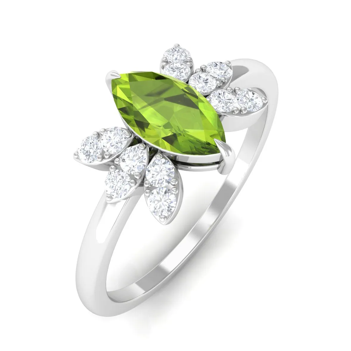 1 CT Marquise Cut Peridot Promise Ring with Diamond Stones