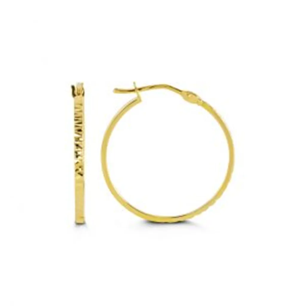 10K Yellow Gold Textured Thin Tube Hoop Earrings