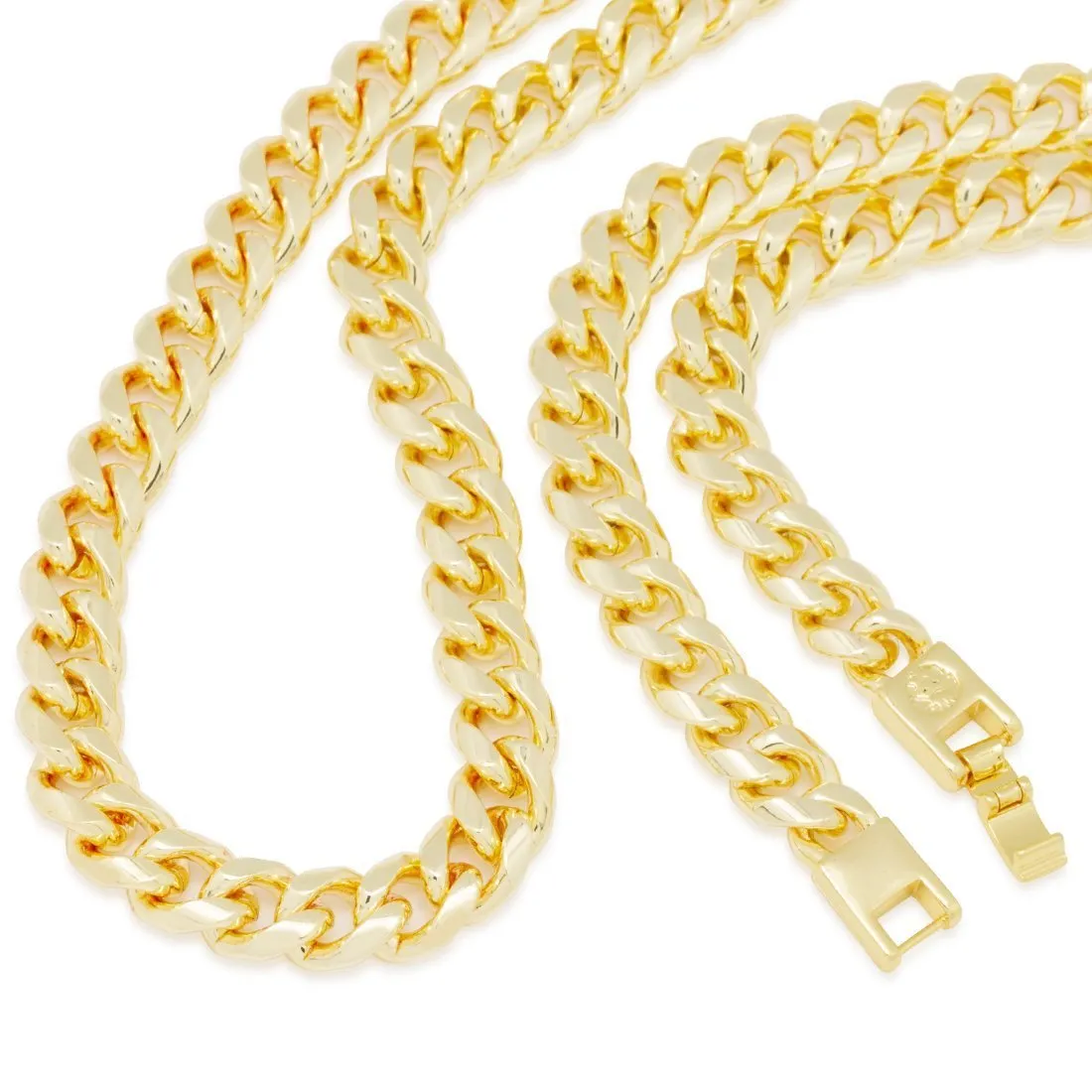 10mm Miami Cuban Link Chain Choker Set