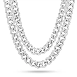 10mm White Gold Stainless Steel Miami Cuban Choker Set