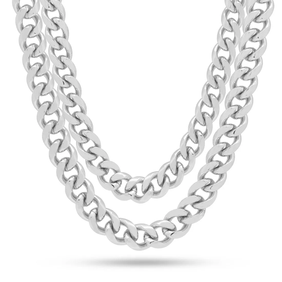 10mm White Gold Stainless Steel Miami Cuban Choker Set