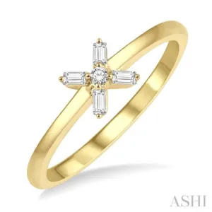 1/10 ctw Cross Baguette and Round Cut Diamond Petite Fashion Ring in 10K Yellow Gold