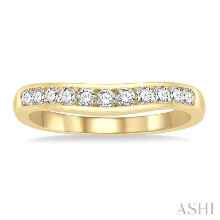 1/3 Ctw Round Cut Diamond Inlay Wedding Band in 14K Yellow Gold