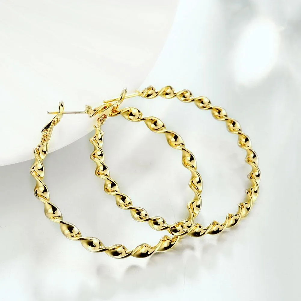 14K Gold Plating Twisted Abstract Hoop Earrings