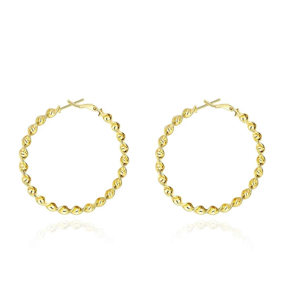 14K Gold Plating Twisted Abstract Hoop Earrings