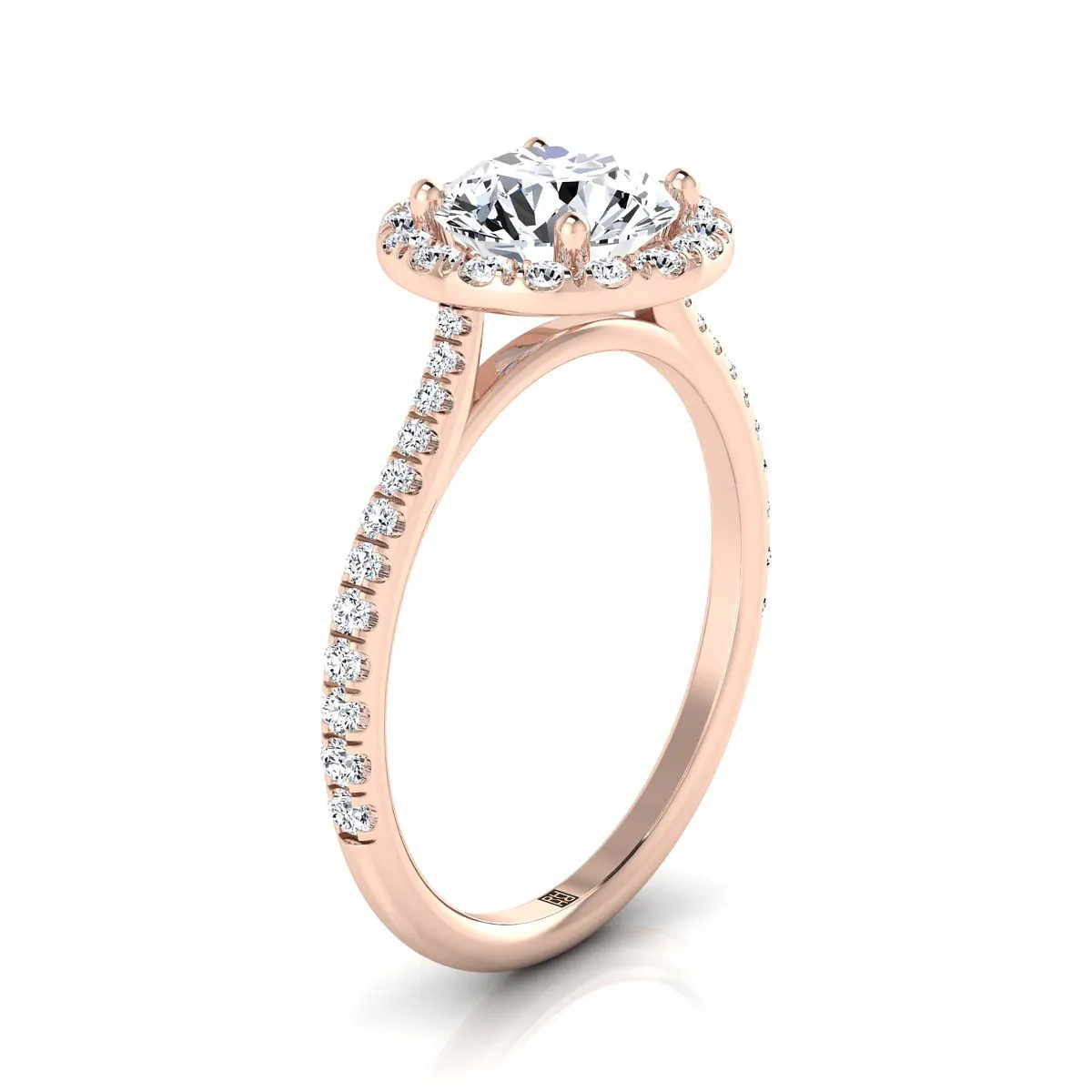 14K Rose Gold Morganite Morganite Halo Diamond Pave Engagement Ring -3/8ctw