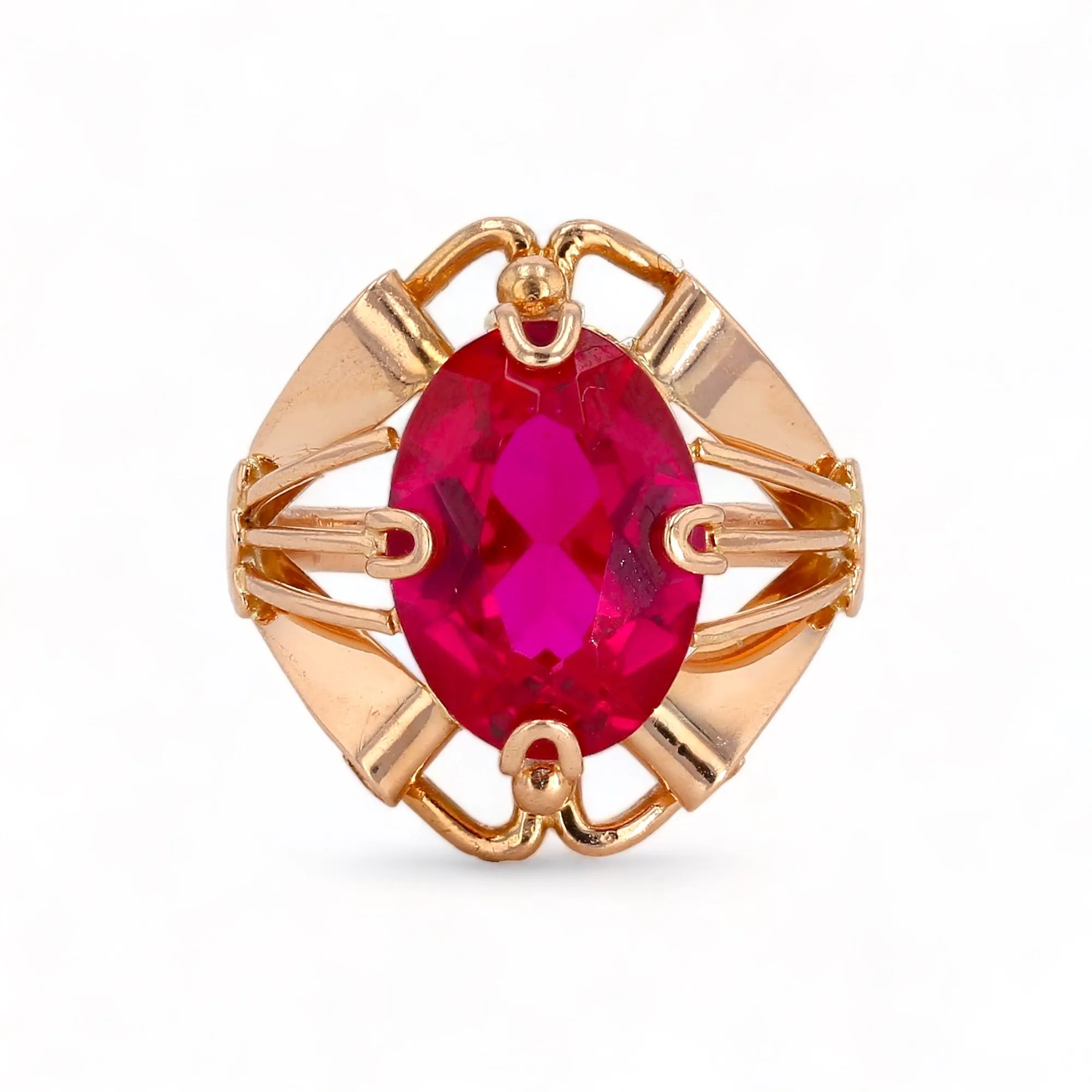 14k Rose gold oval lab Ruby rosette ring-31640