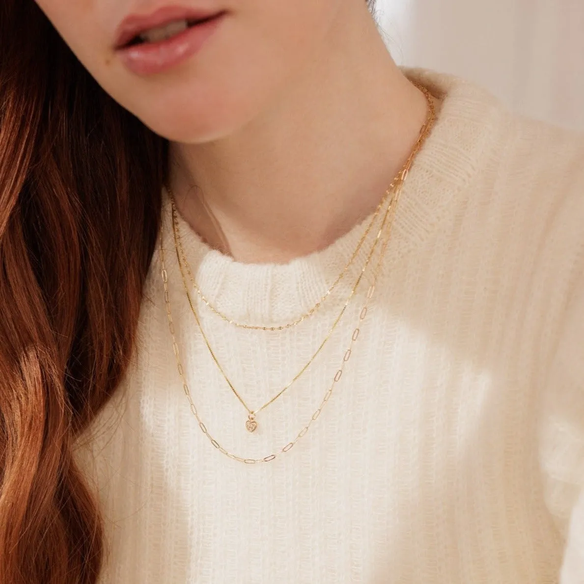 14k Solid Gold Sequin Chain Necklace