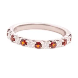 14k White Gold Diamond & Garnet Band