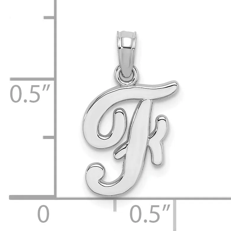 14K White Gold Fancy Script Design Letter F Initial Pendant