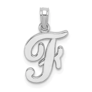 14K White Gold Fancy Script Design Letter F Initial Pendant