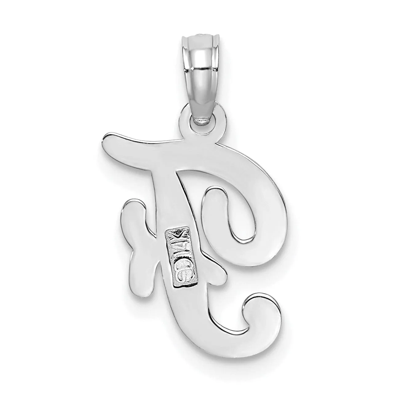 14K White Gold Fancy Script Design Letter F Initial Pendant