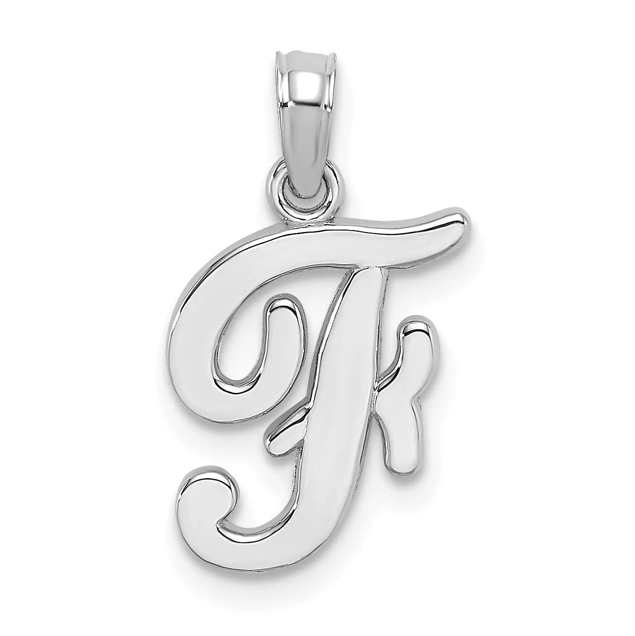 14K White Gold Fancy Script Design Letter F Initial Pendant