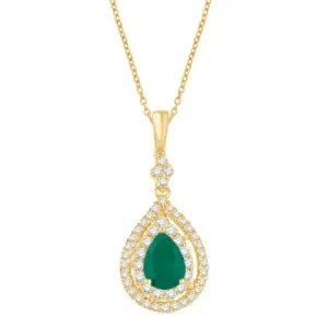 14K Yellow Gold 0.85 Carat (0.56 Emerald) Pear Pendant With Chain