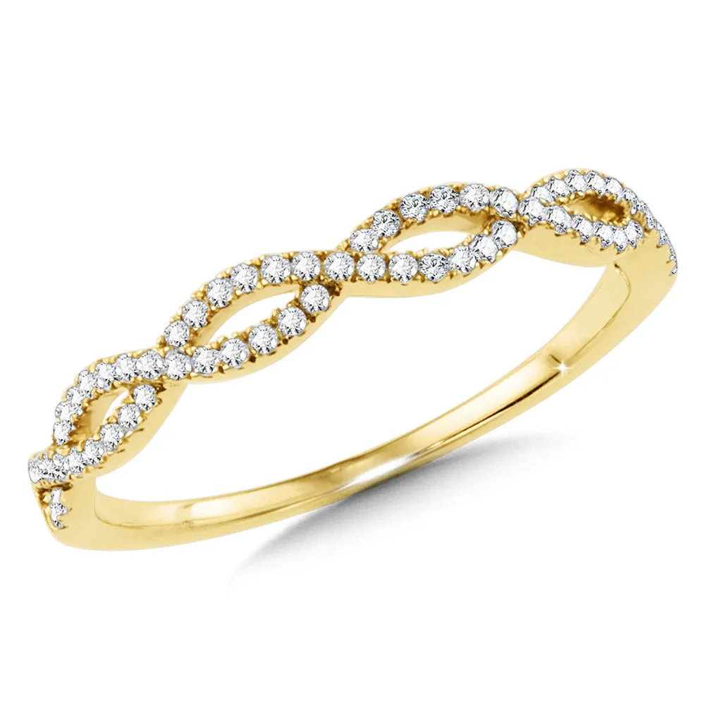 14K Yellow Gold Diamond Crisscross Stackable Gratitude Band