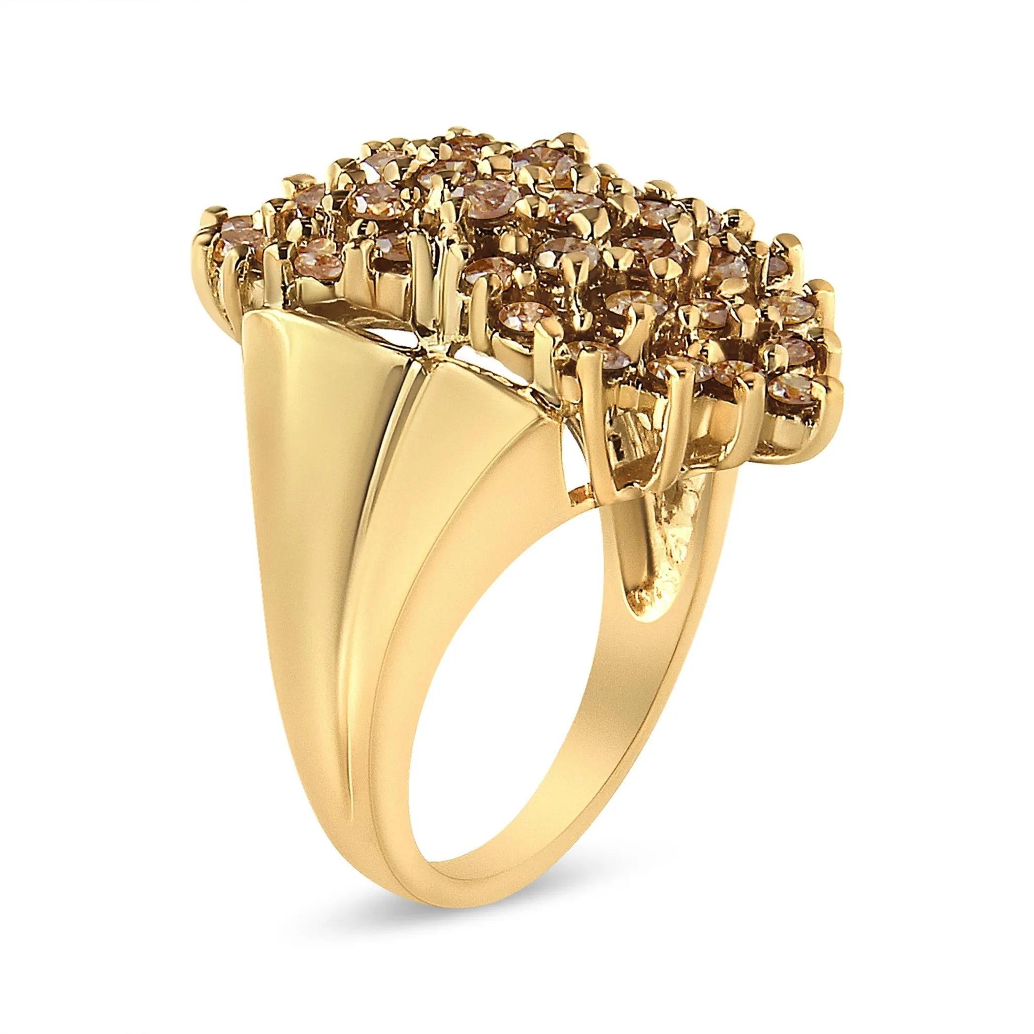 14K Yellow Gold Plated .925 Sterling Silver 1 1/2 Cttw Diamond Cluster Ring (Champagne Color, I2-I3 Clarity)