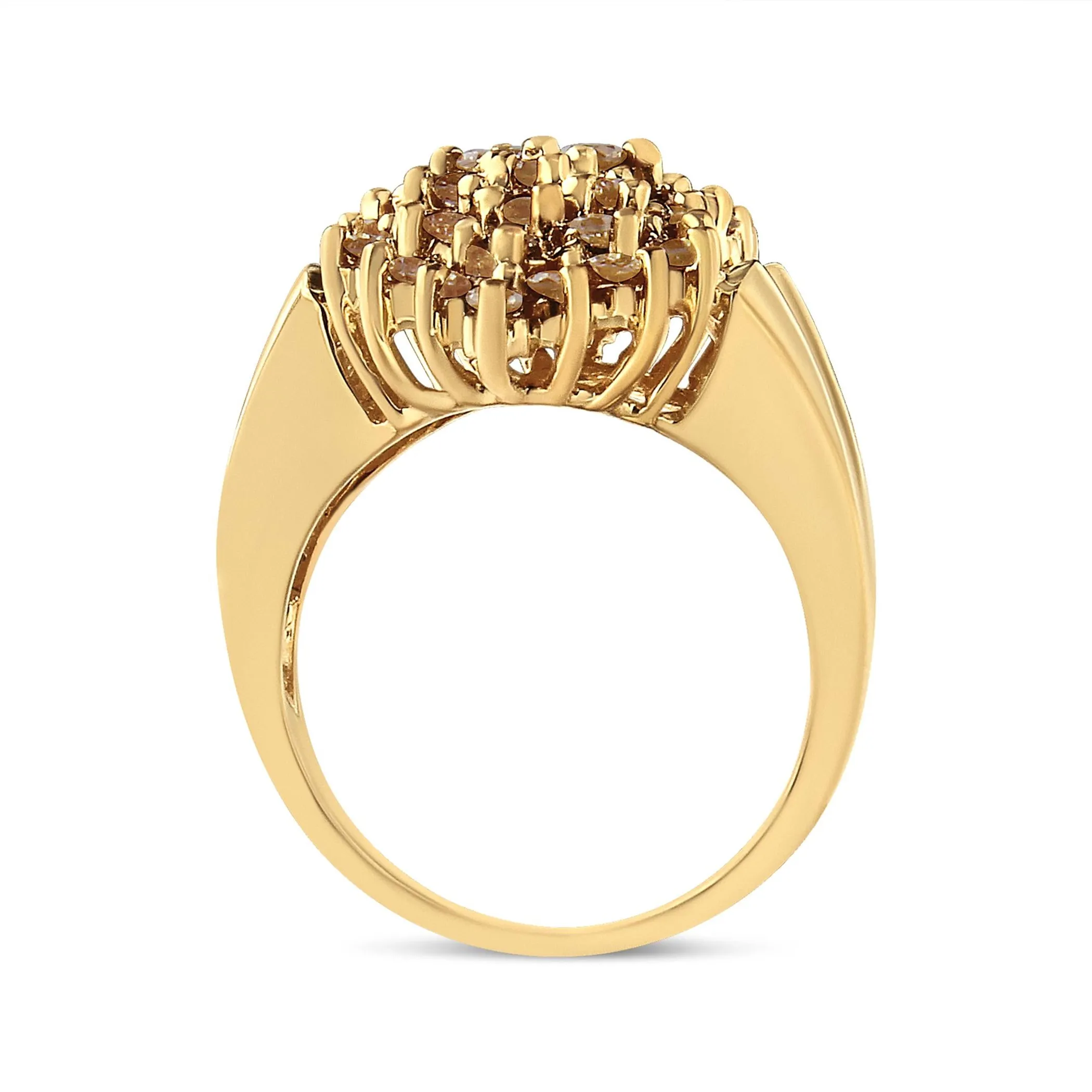 14K Yellow Gold Plated .925 Sterling Silver 1 1/2 Cttw Diamond Cluster Ring (Champagne Color, I2-I3 Clarity)