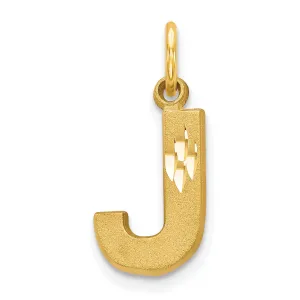 14k Yellow Gold Satin Diamond Cut Finish Letter J Initial Charm Pendant