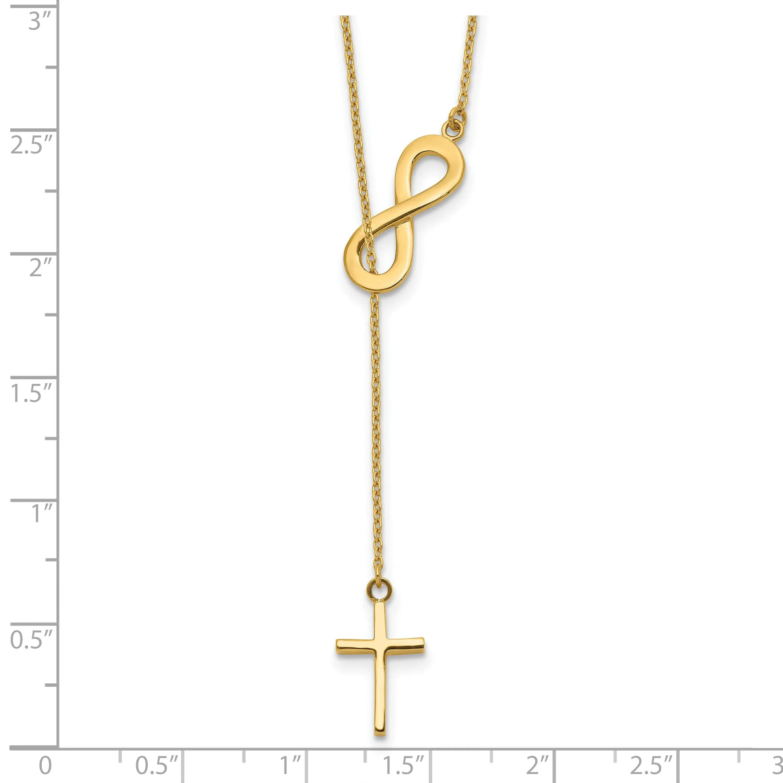 14k Yellow Gold Solid Polished Finish Infinity & Cross Design Pendant in a 18-Inch Cable Chain Lariat Necklace Set