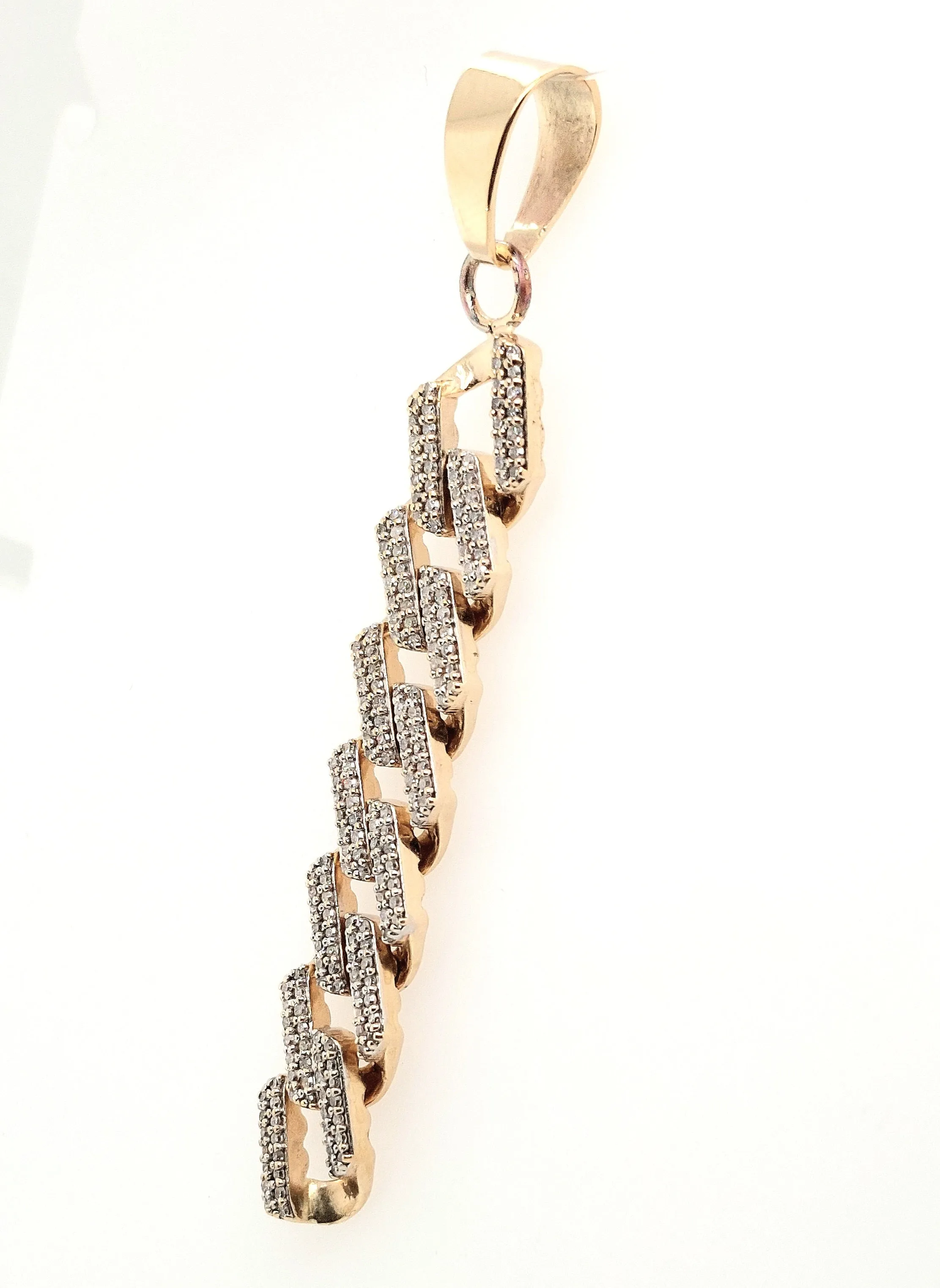 14KY Pave Link Drop Diamond Pendant