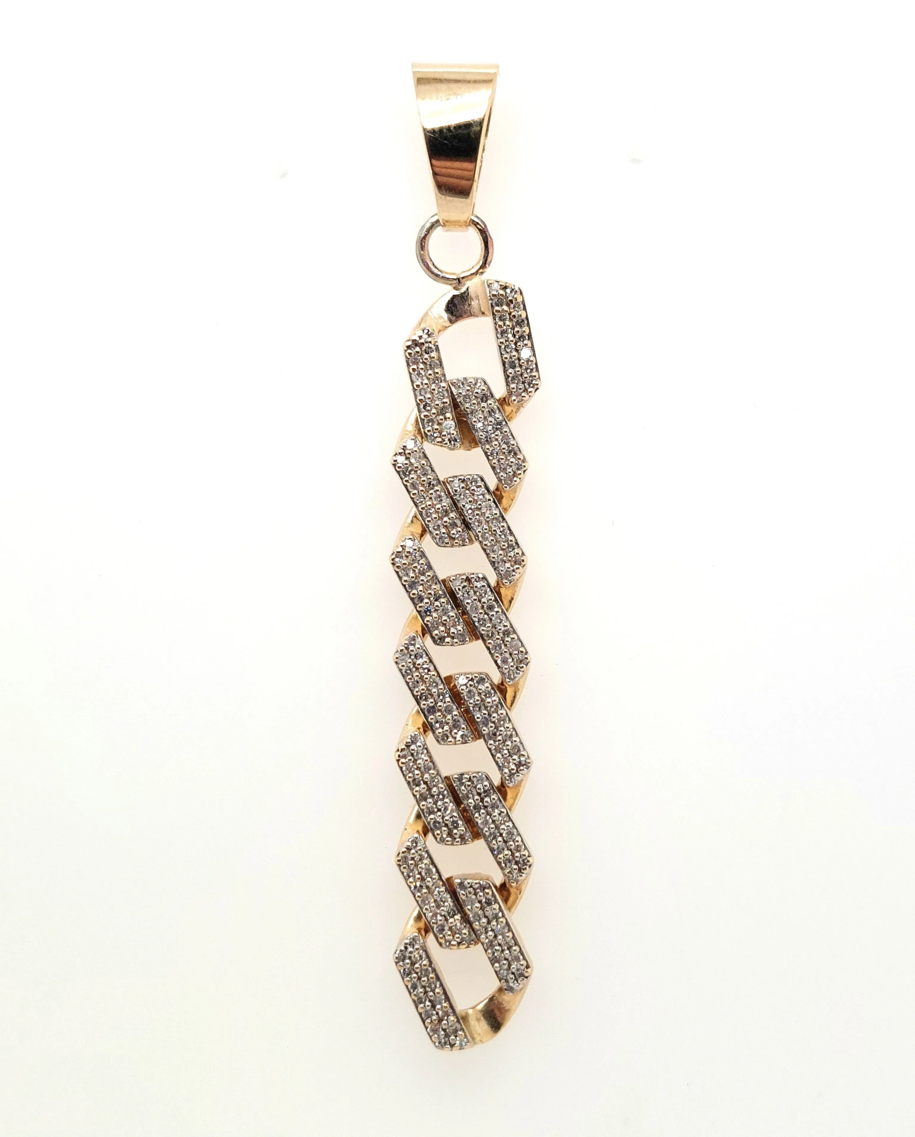 14KY Pave Link Drop Diamond Pendant