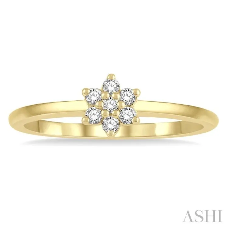 1/8 ctw Floral Round Cut Diamond Petite Fashion Ring in 10K Yellow Gold