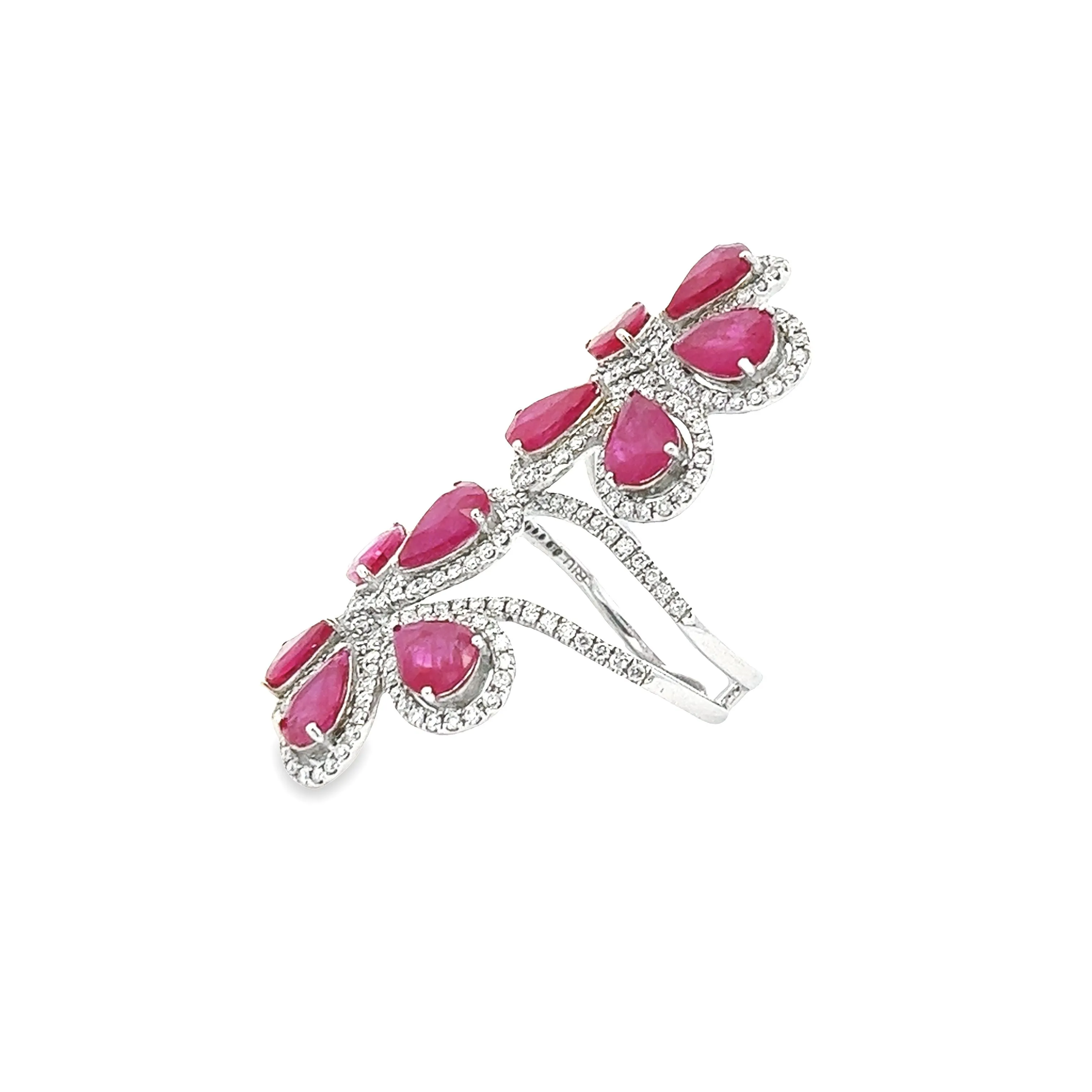 18k White Gold Diamond & Ruby Flower Ring