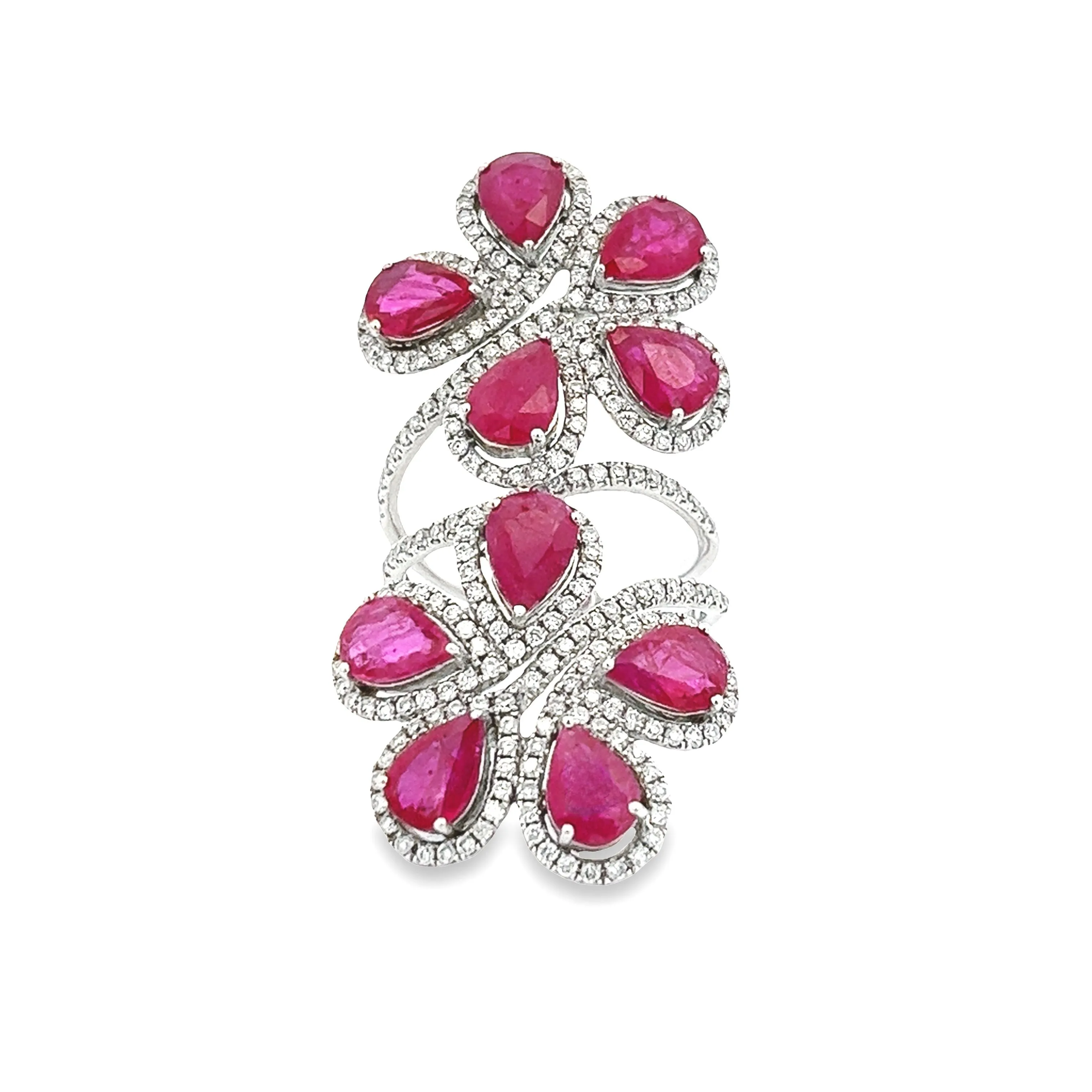 18k White Gold Diamond & Ruby Flower Ring