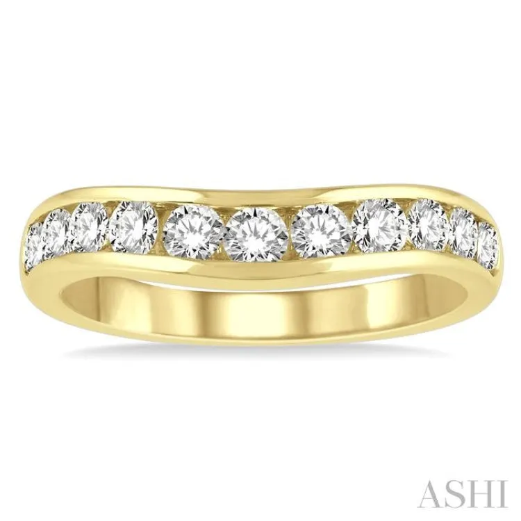 3/4 Ctw Round Cut Diamond Inlay Wedding Band in 14K Yellow Gold