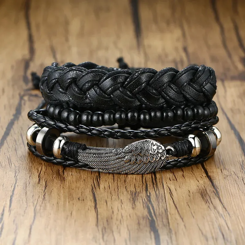 4 in 1 Braided Leather Viking Bracelet