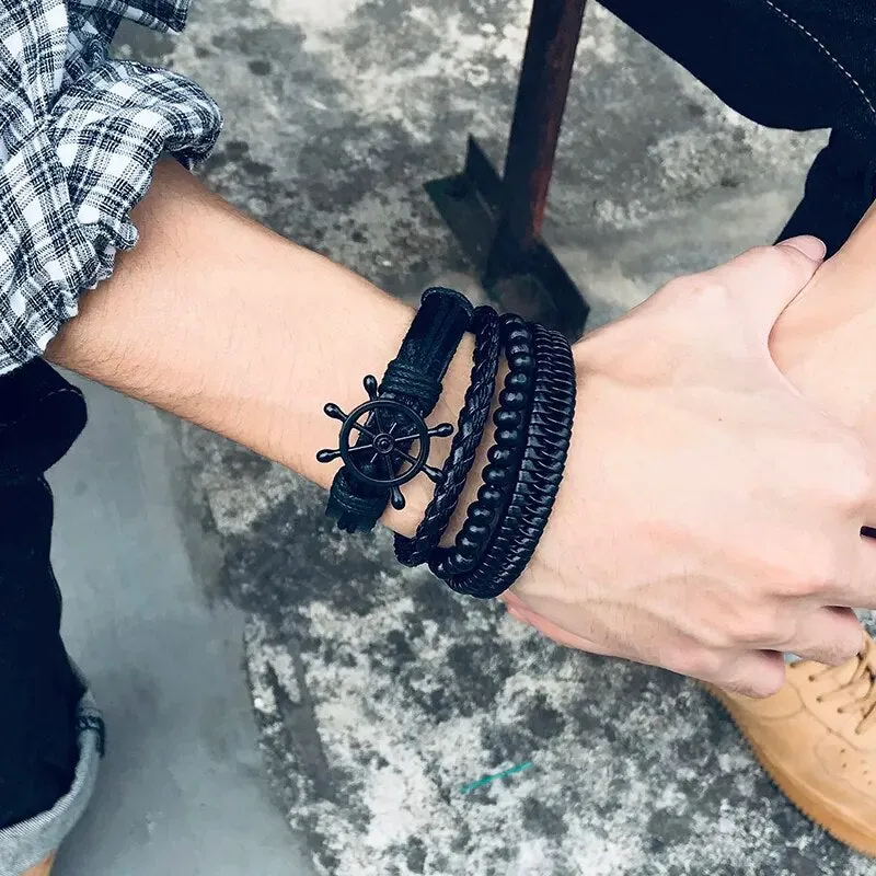 4 in 1 Braided Leather Viking Bracelet