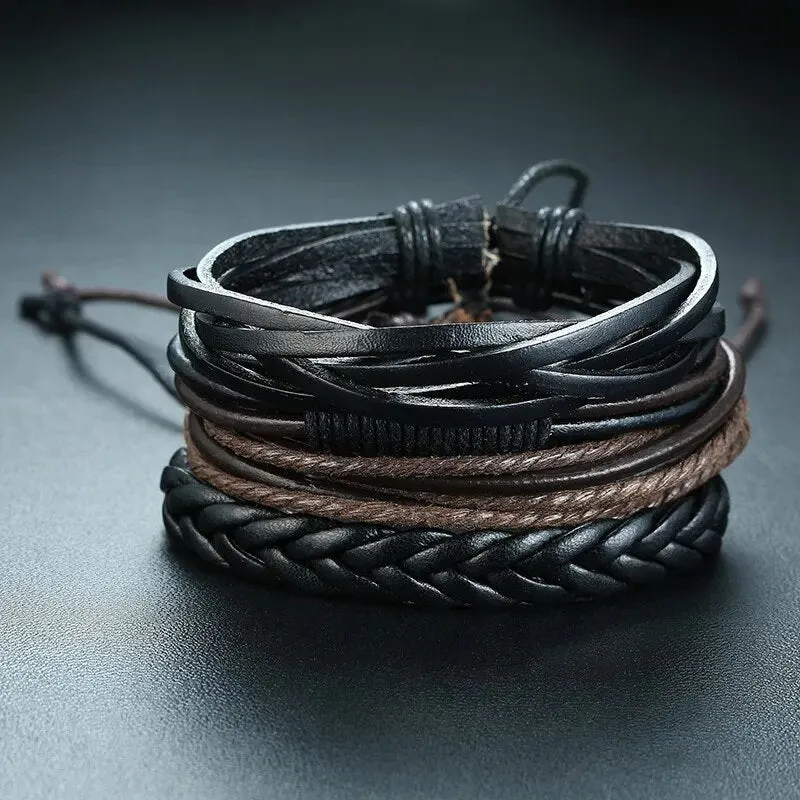 4 in 1 Braided Leather Viking Bracelet