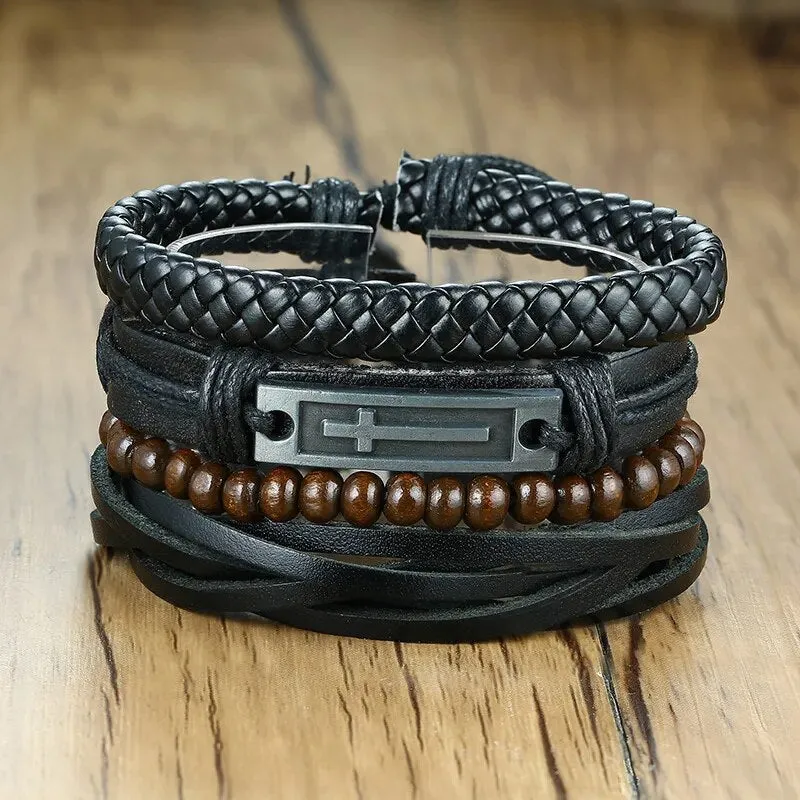 4 in 1 Braided Leather Viking Bracelet