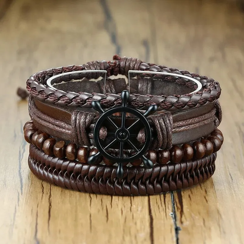 4 in 1 Braided Leather Viking Bracelet