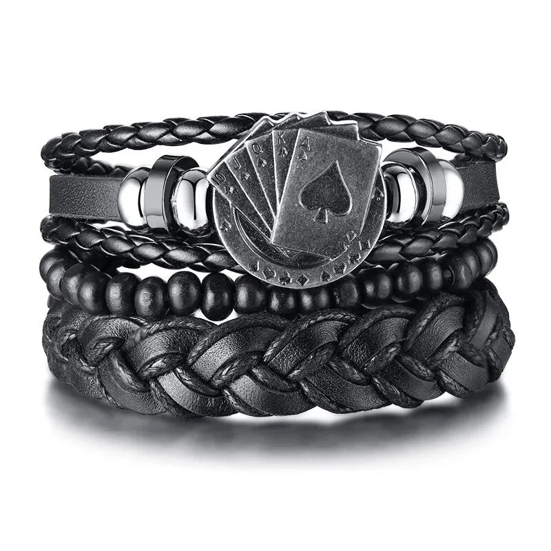 4 in 1 Braided Leather Viking Bracelet