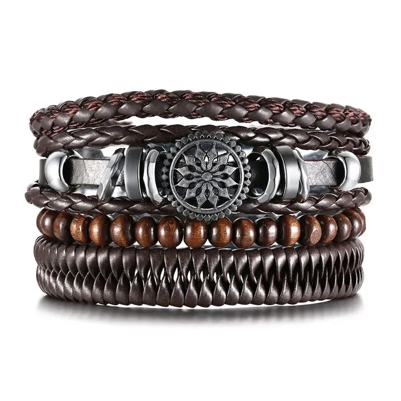 4 in 1 Braided Leather Viking Bracelet