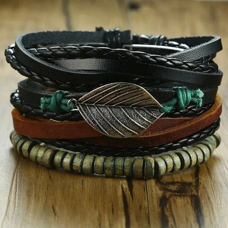 4 in 1 Braided Leather Viking Bracelet