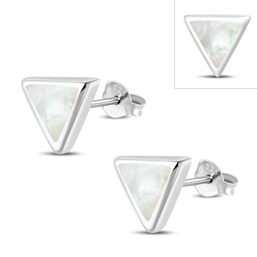 7.00mm | Mother of Pearl Triangle Silver Stud Earrings