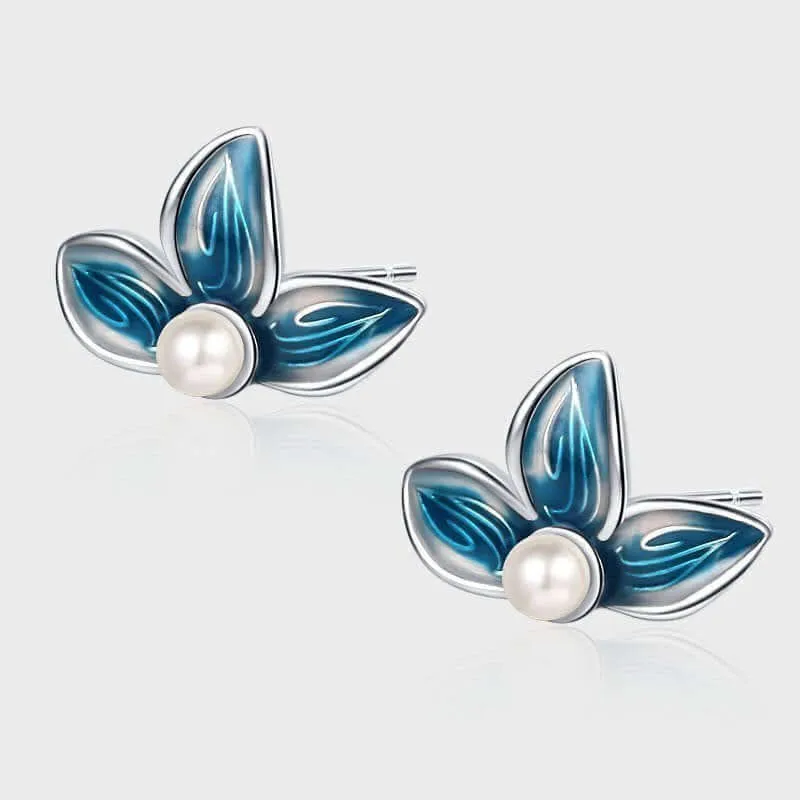 925 Silver Three Petal Pearl Earrings