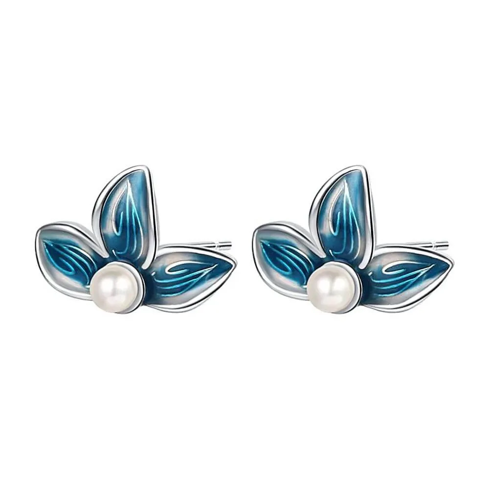 925 Silver Three Petal Pearl Earrings