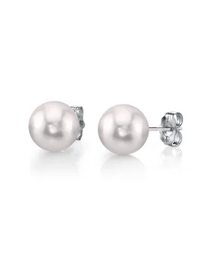 9.5-10.0mm White Akoya Round Pearl Stud Earrings