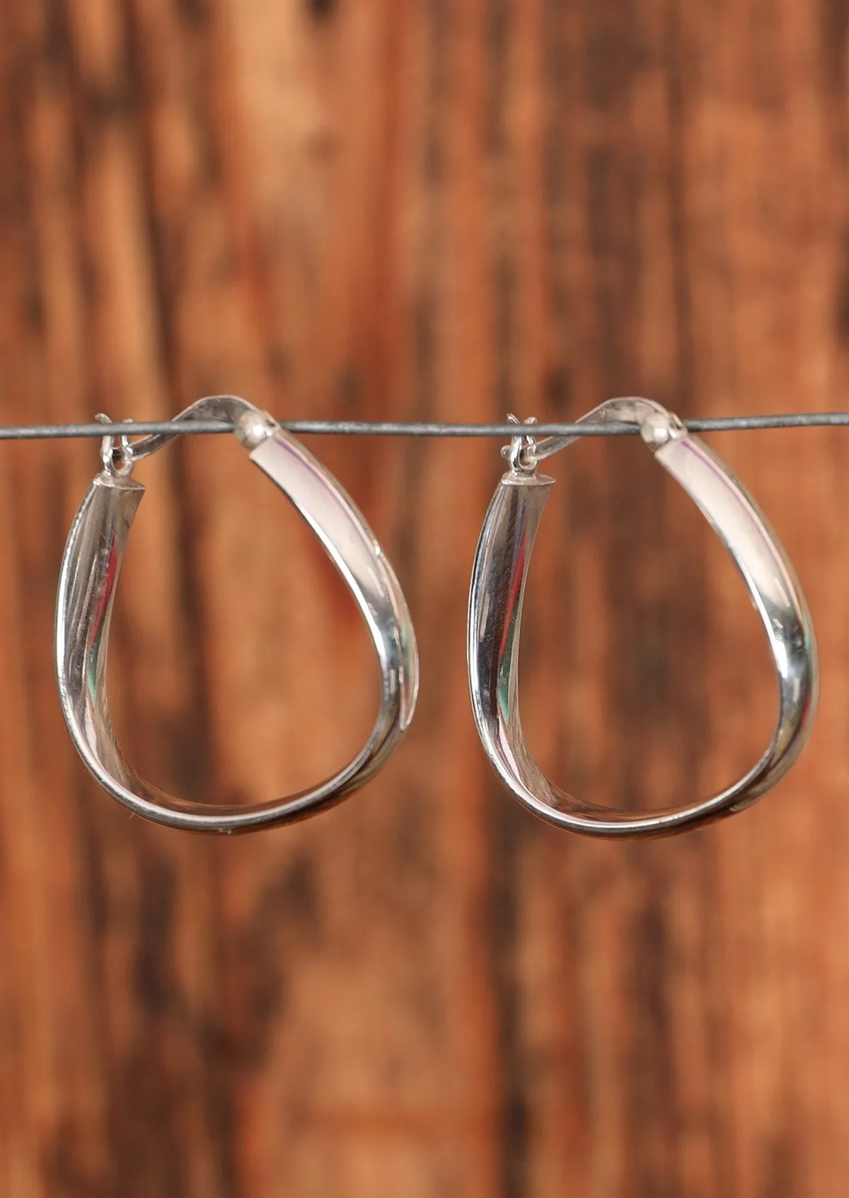 Abstract Silver Hoop Earrings