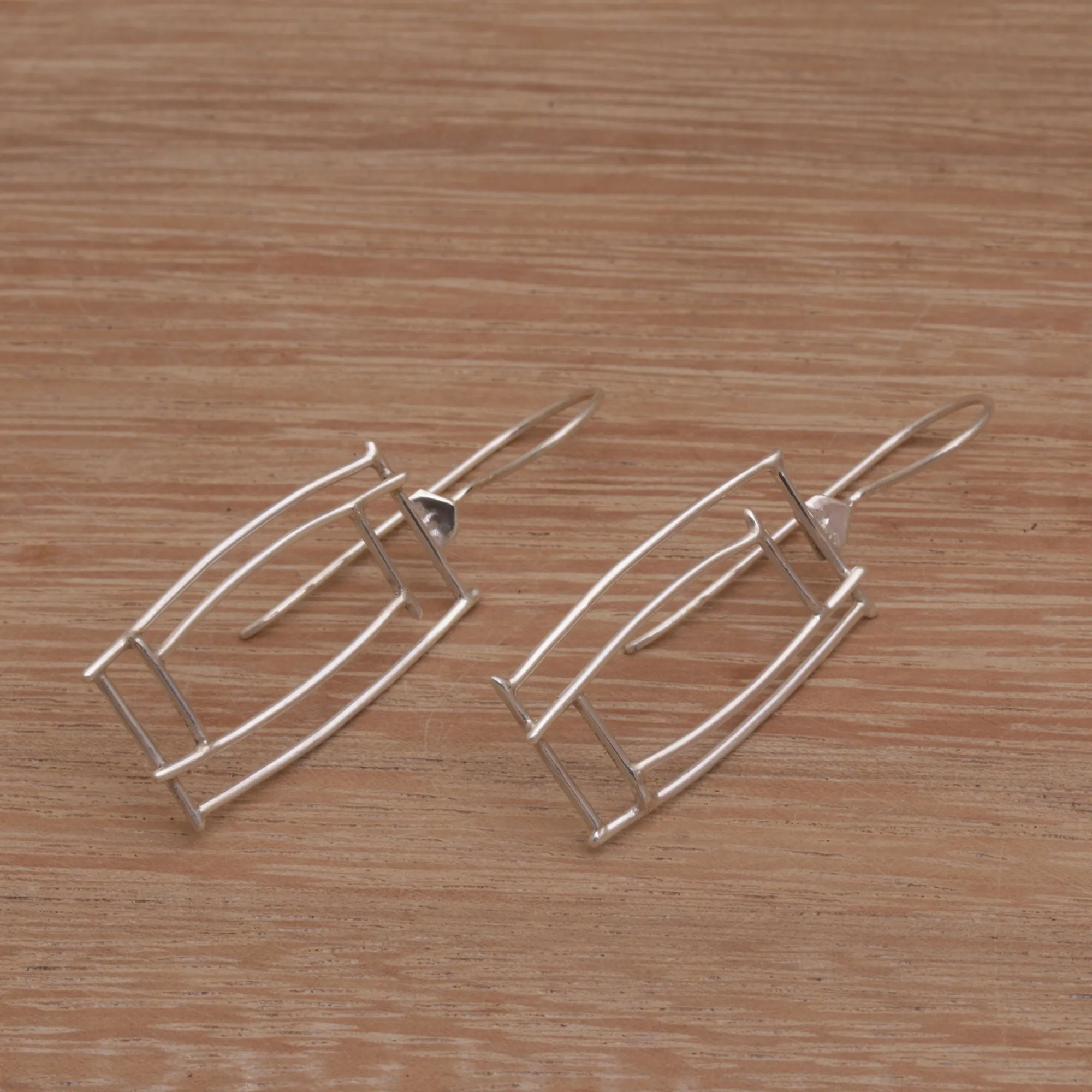 Abstract Windows Silver Drop Earrings