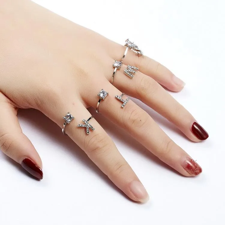 Adjustable Crystal Letter Rings