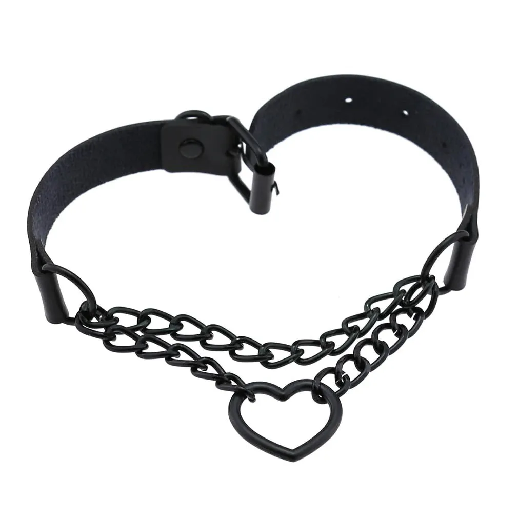 All Black Heart Chain Choker for Girls / Female Collar Choker / Women's Accessories for Halloween